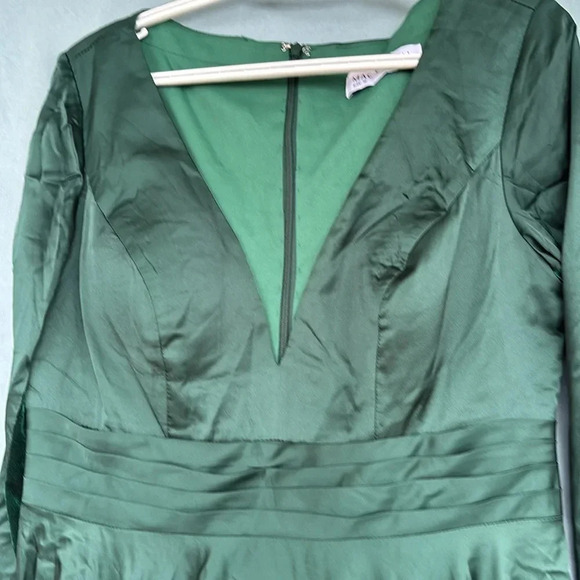 Mac Duggal Leena Plunge Satin A-Line Midi Dress Women Sz 10 Emerald Green EUC - Picture 8 of 8
